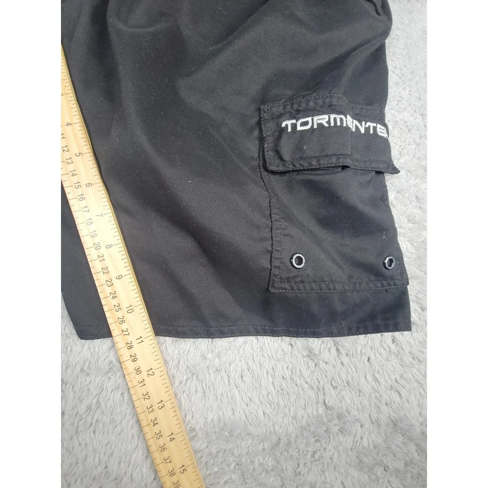 Tormenter Board Shorts Men Size 36 Black Fish Logo Surf Swim Trunks Cargo Pocket